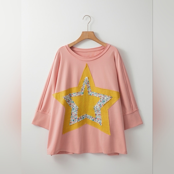 Rose Tan Floral Starbust Exposed Seam Mineral Wash Top - Picture 7 of 13